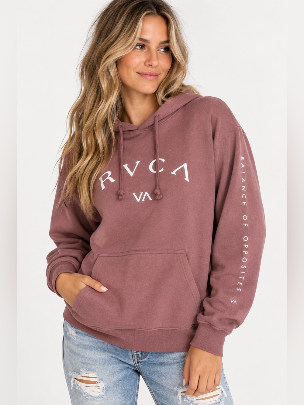 RVCA Homecoming Women’s Hoodie Large Mauve Balance of Opposites Logo